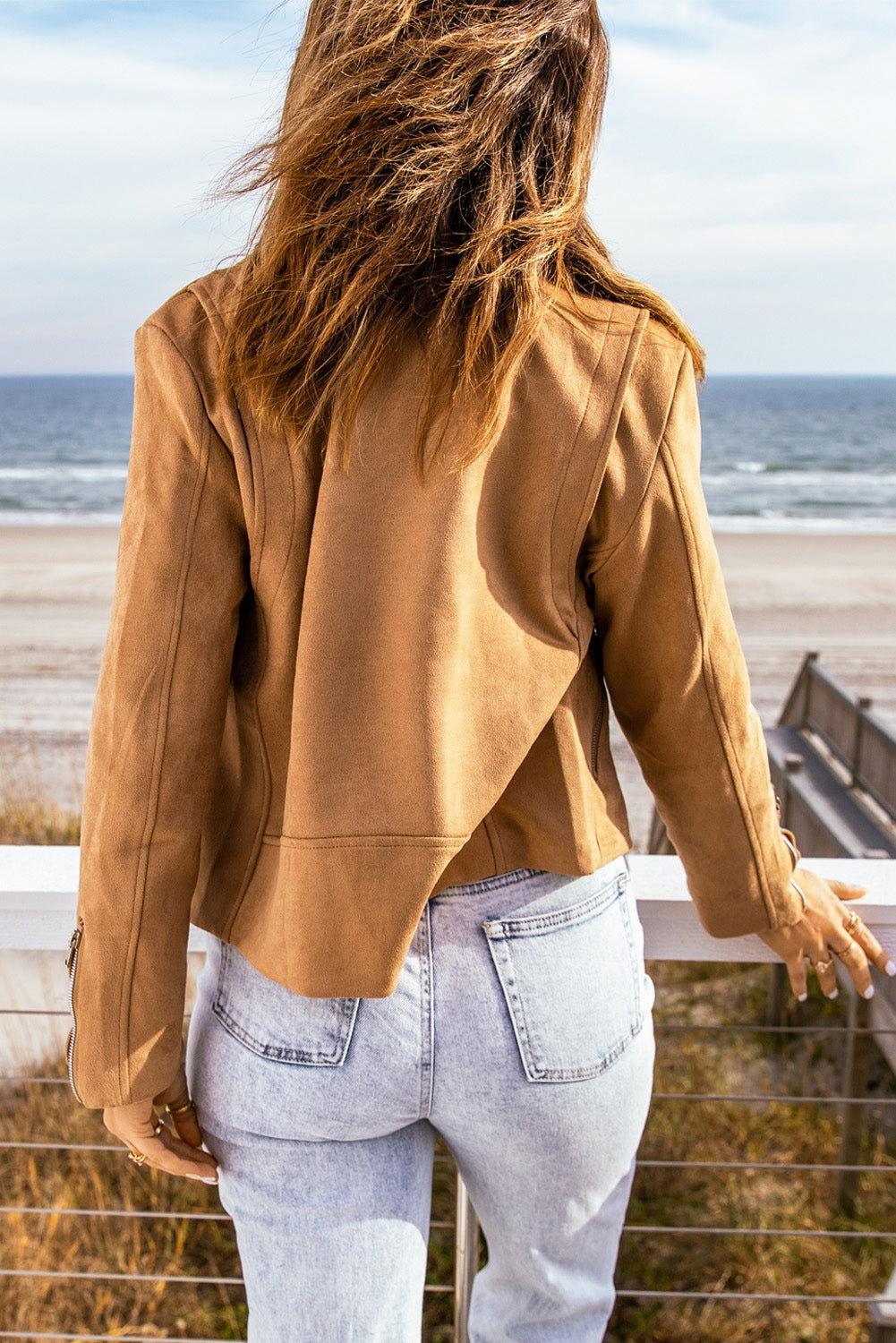 Zip-Up Suede Jacket - Clothes For Her Online Store