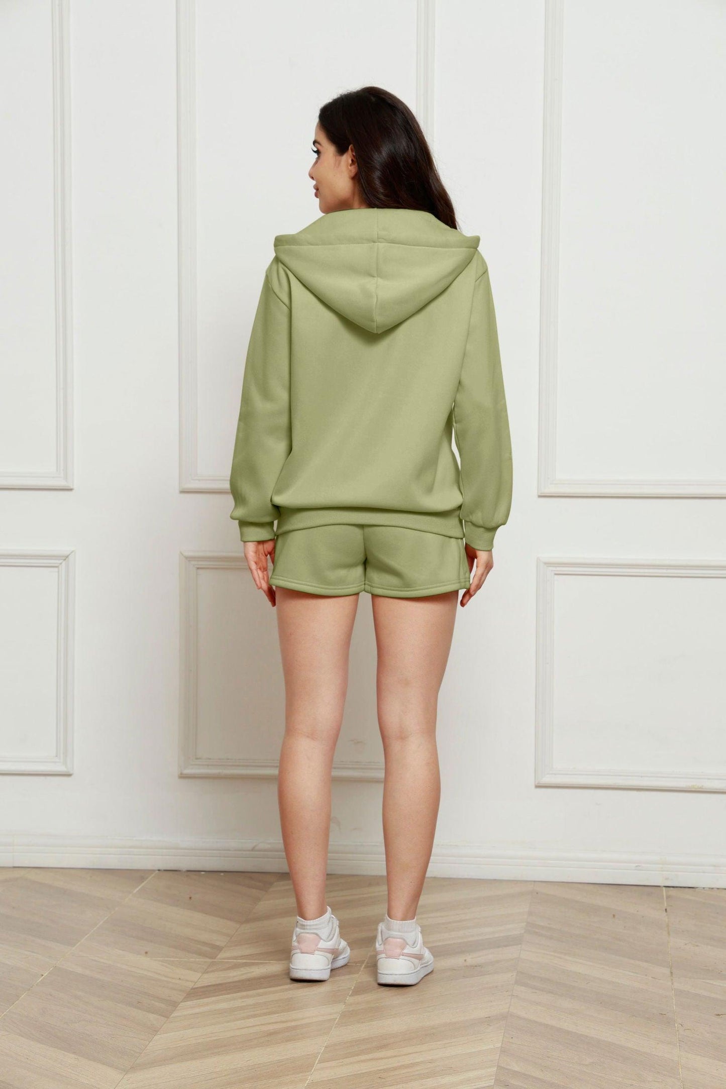 Zip Up Drawstring Hoodie and Shorts Set - Clothes For Her Online Store