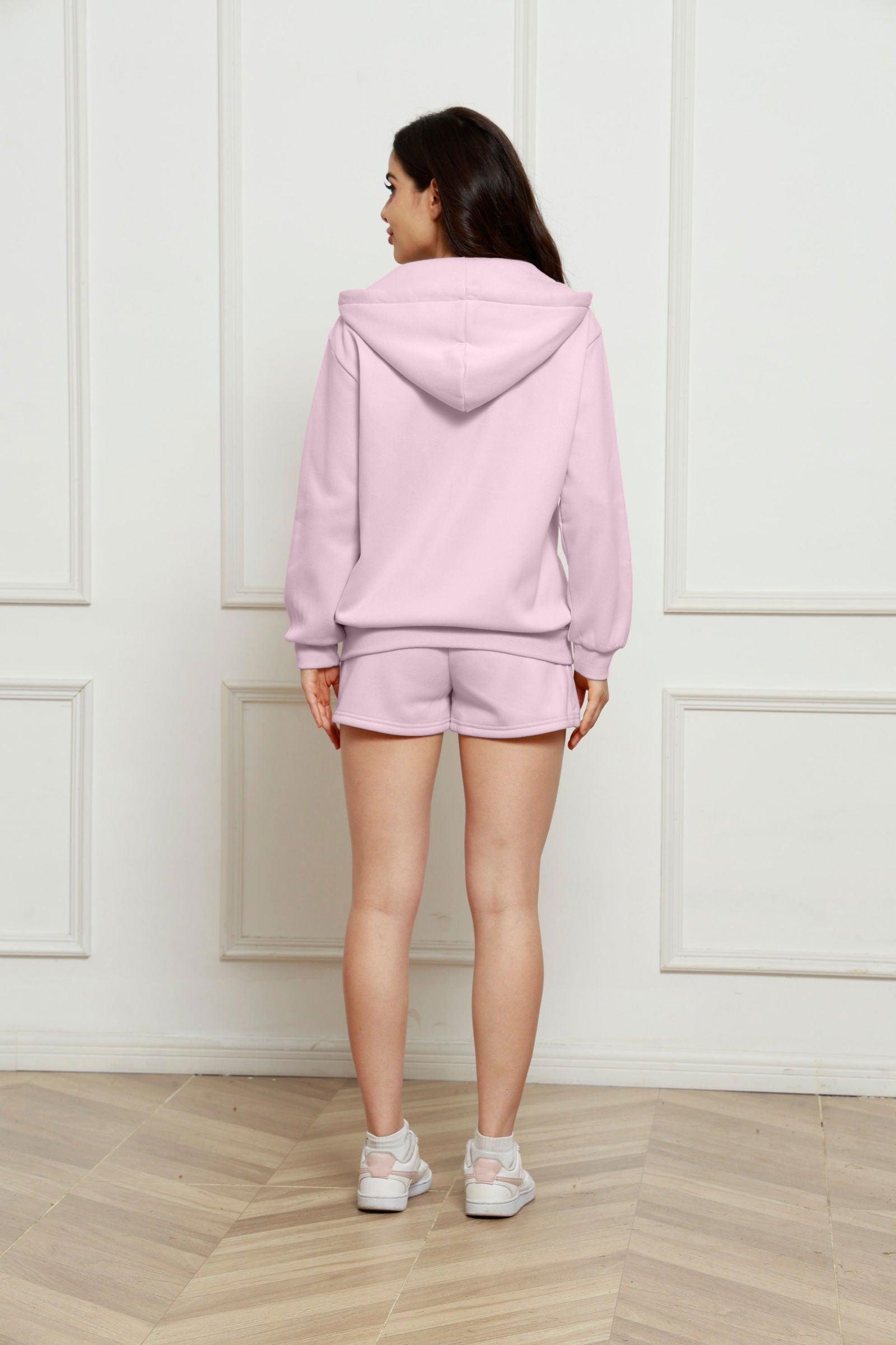 Zip Up Drawstring Hoodie and Shorts Set - Clothes For Her Online Store