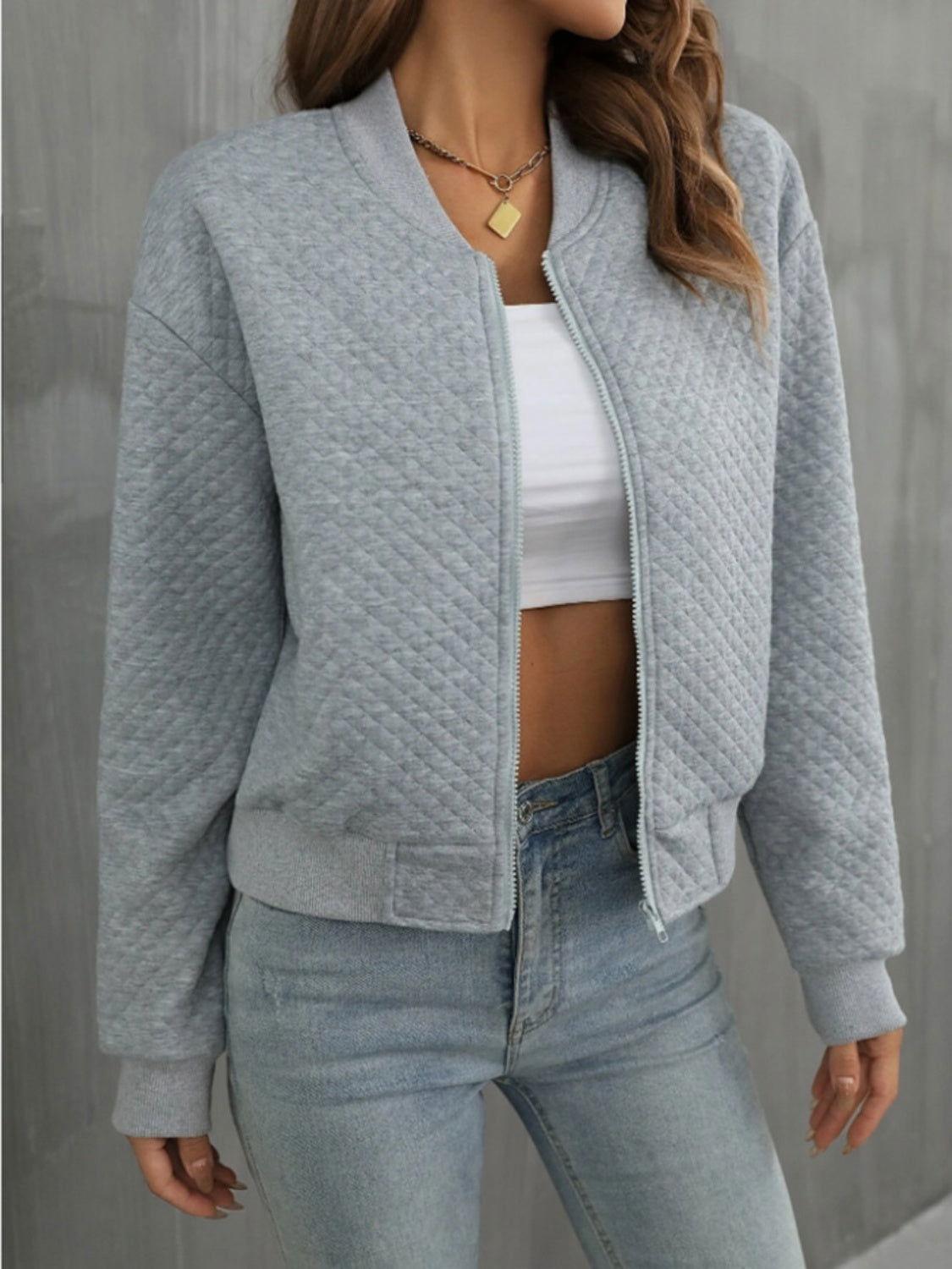 Zip Up Long Sleeve Jacket - Clothes For Her Online Store