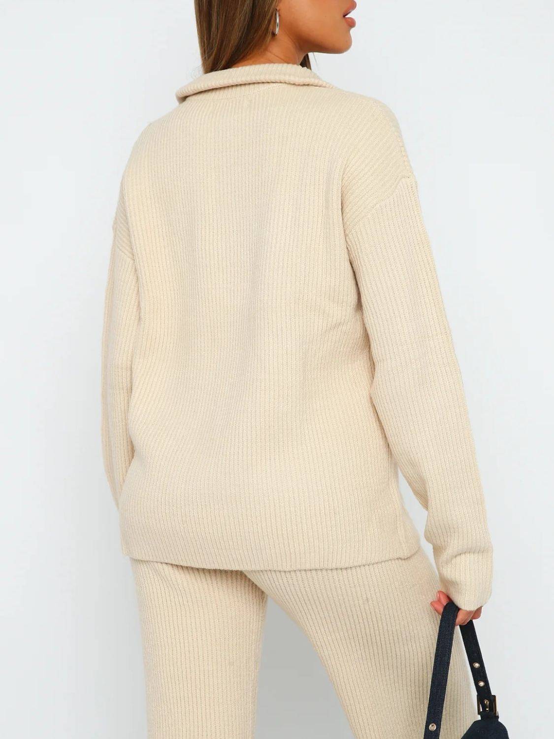 Quarter Zip Long Sleeve Top and Pants Set - Clothes For Her Online Store