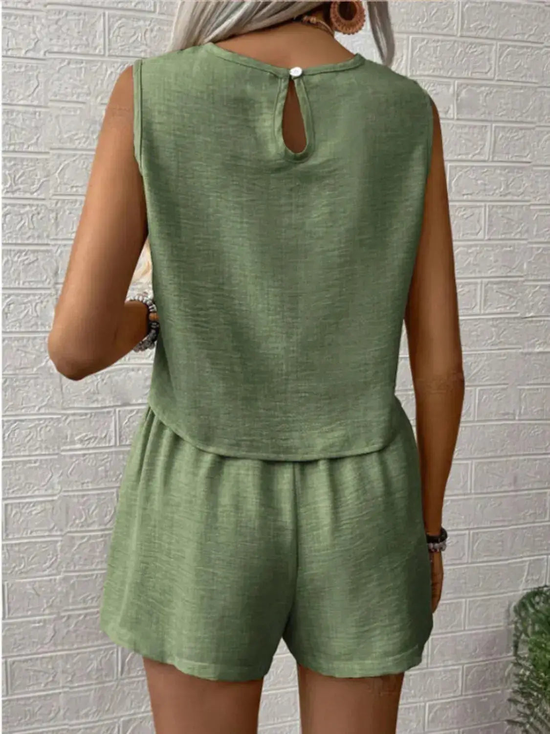 Round Neck Sleeveless Top and Shorts Set