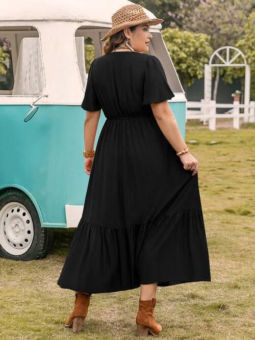 Plus Size Square Neck Short Sleeve Ruffle Hem Dress