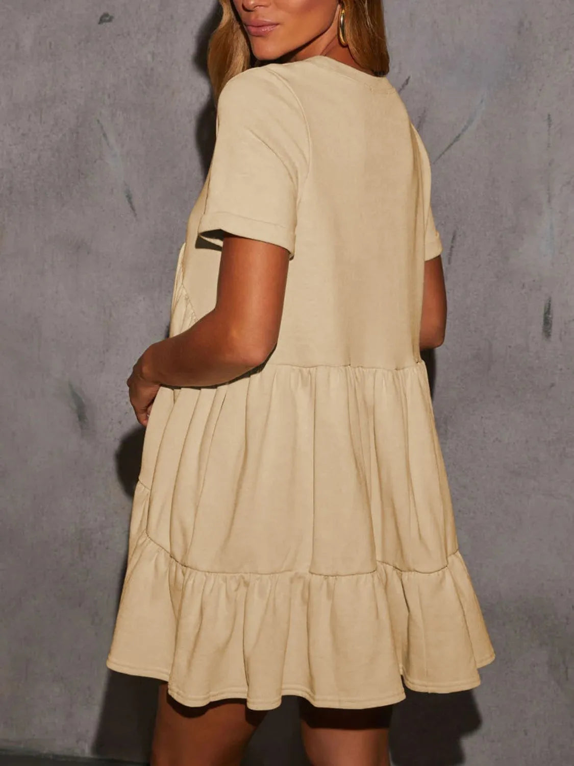 Tiered Round Neck Short Sleeve Mini Dress