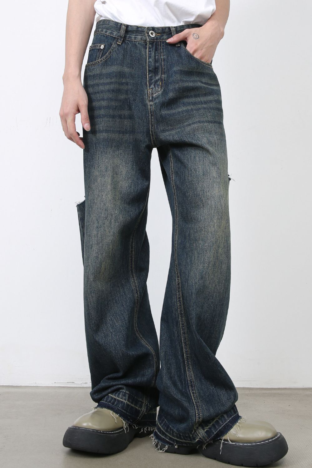 Men's Raw Hem Distressed Jeans with Pockets - Clothes For Her Online Store