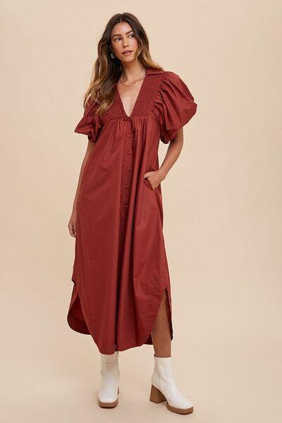 Annie Wear Smocked Puff Sleeve Midi Dress - Clothes For Her Online Store
