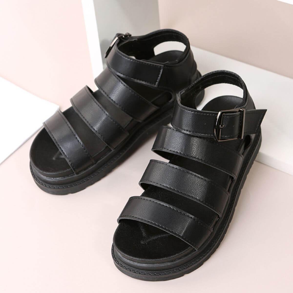 Peep Toe Buckle Platform Sandals - Clothes For Her Online Store