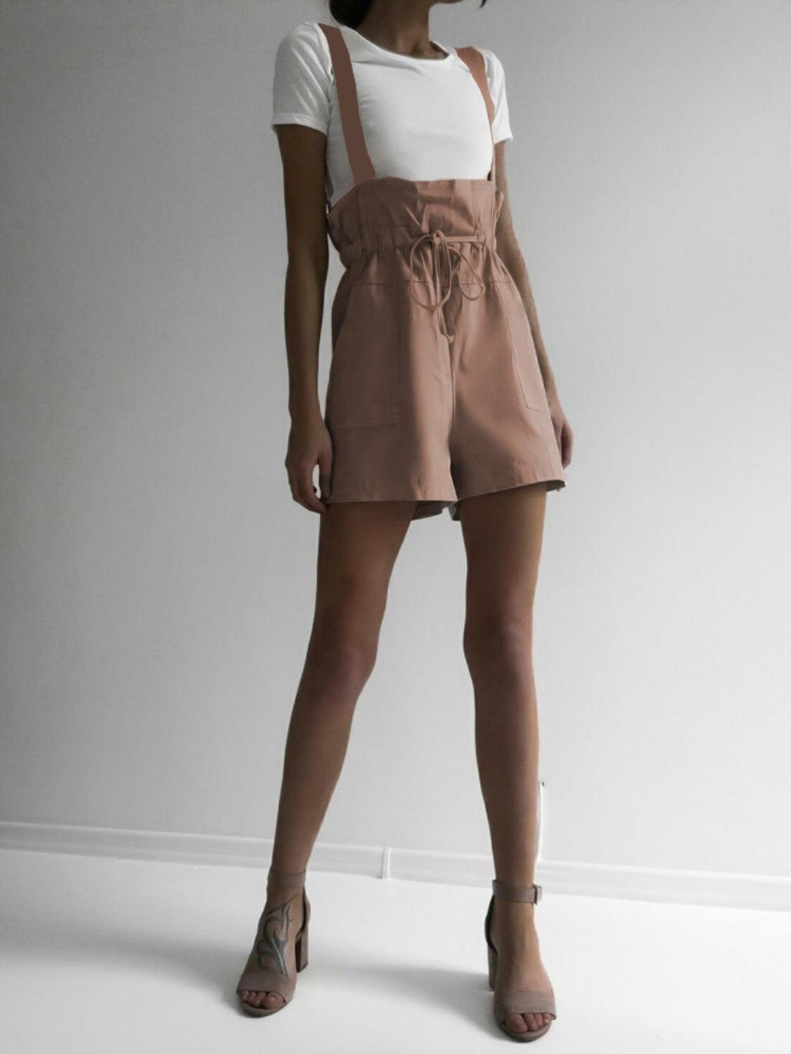 Drawstring Wide Strap Overalls with Pockets - Clothes For Her Online Store