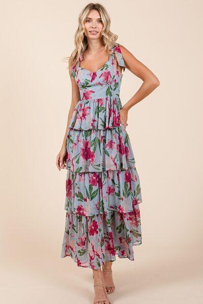 Mittoshop Layered Floral Sweetheart Neck Maxi Dress - Clothes For Her Online Store
