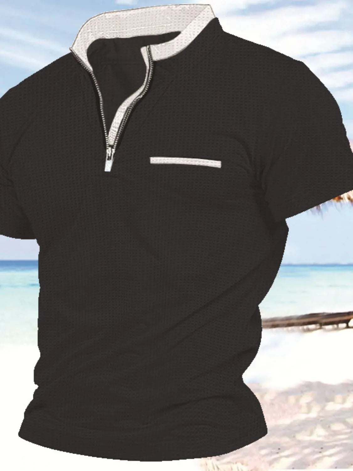 Men's Full Size Zip Collar Short Sleeve Polo Plus Size