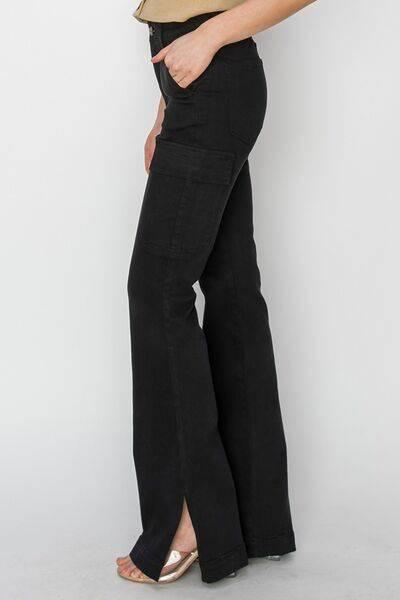 RISEN Full Size High Rise Side Slit Cargo Bootcut Jeans - Clothes For Her Online Store