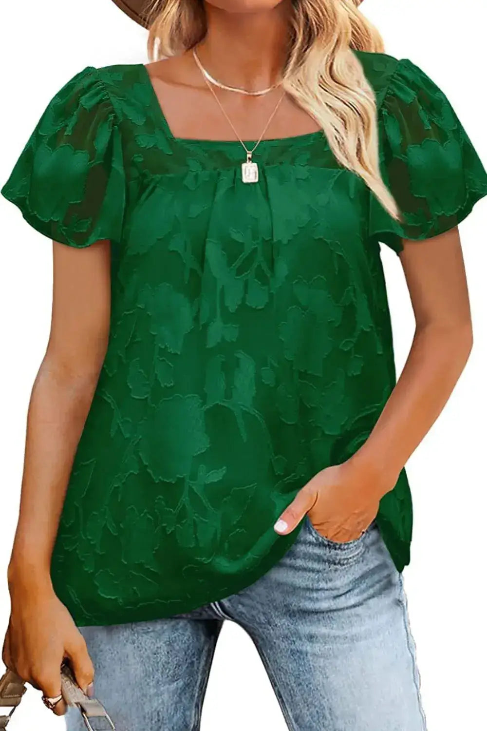 Square Neck Short Sleeve Blouse - Clothes For Her Online Store