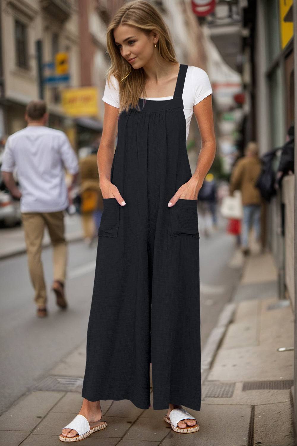 Double Take Full Size Wide Leg Overalls with Pockets - Clothes For Her Online Store