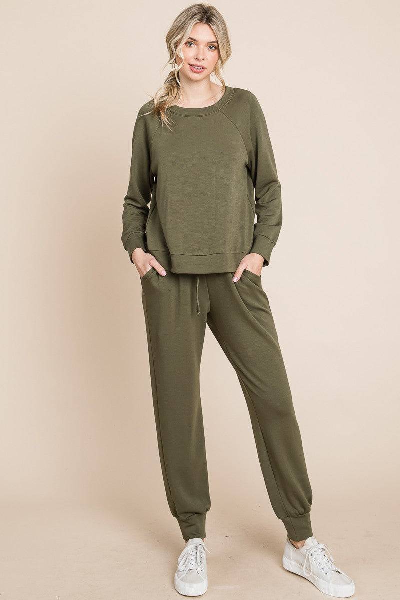 Super Lady Round Neck Raglan Sleeve Top and Pants Lounge Set - Clothes For Her Online Store