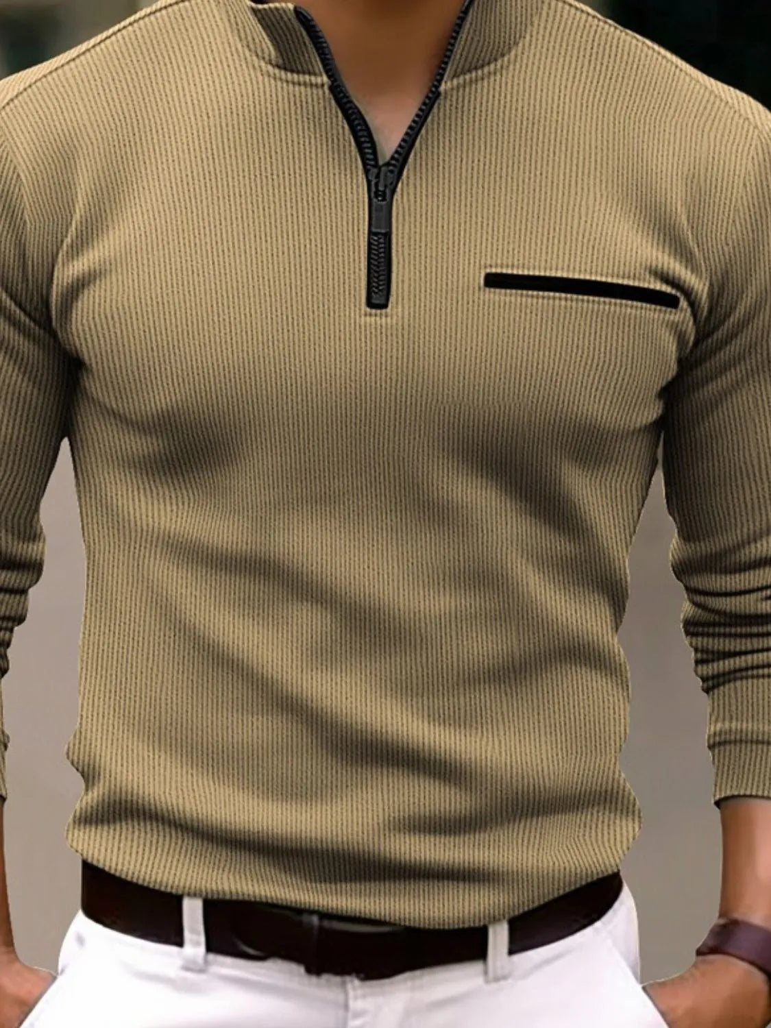 Men's Full Size Quarter Zip Long Sleeve Polo Plus Size