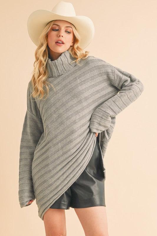 Aemi + Co Asymmetrical Side Slit Turtleneck Sweater