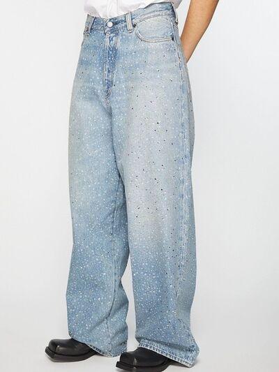 Men's Washed Rhinestone Print Jeans