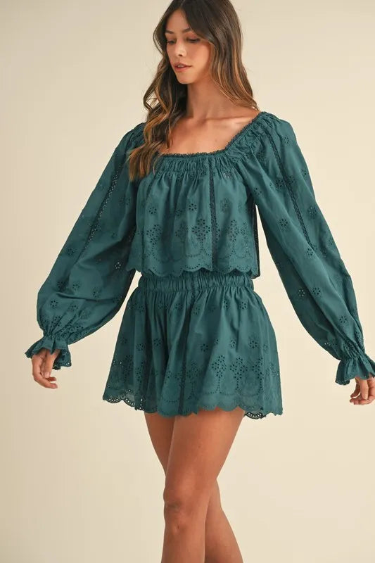 MABLE Embroidered Scalloped Lace Top and Short Set - Clothes For Her Online Store