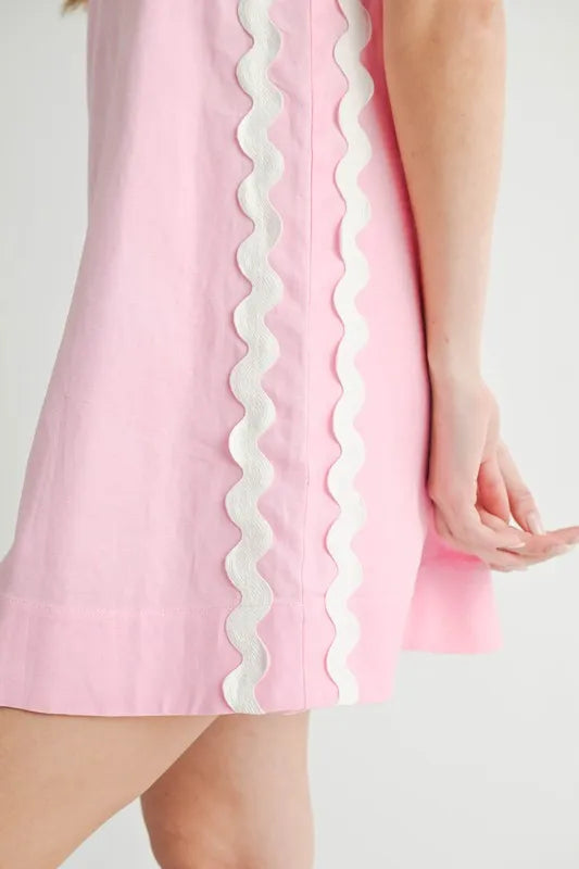 MABLE Linen Mix Side Ric Rac A-Line Mini Dress