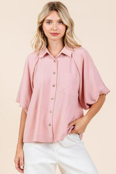 Mittoshop Airflow Short Bubble Sleeve Button Down Shirt - Clothes For Her Online Store