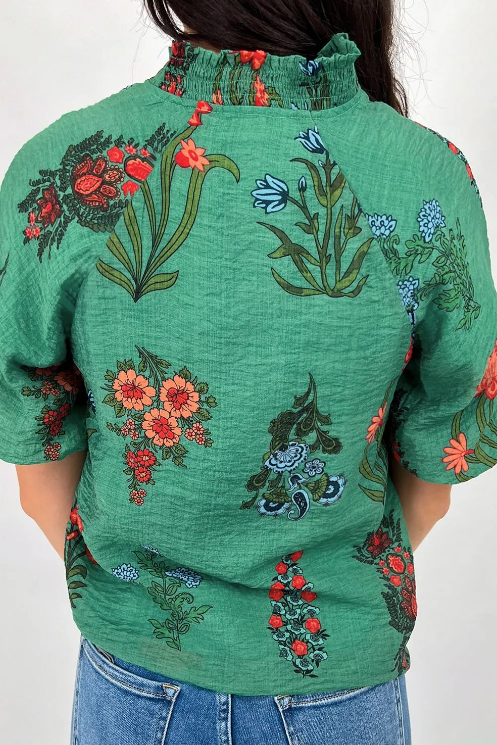 Floral Print Notched Short Sleeve Blouse - Clothes For Her Online Store