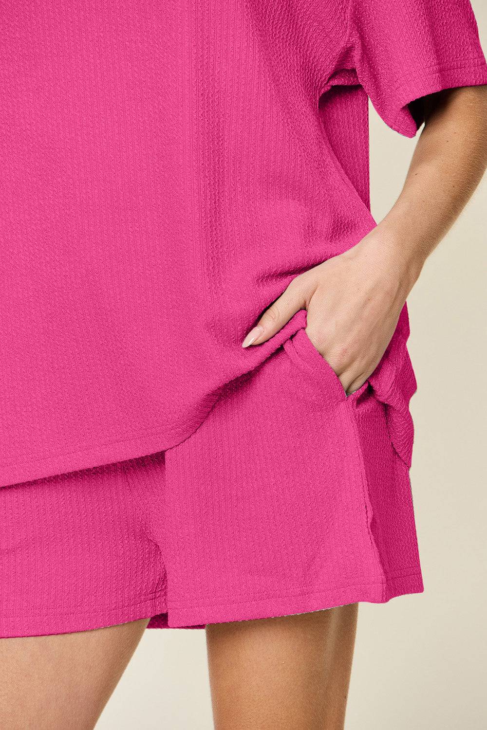 Double Take Basic style Round Neck Solid Set - Clothes For Her Online Store