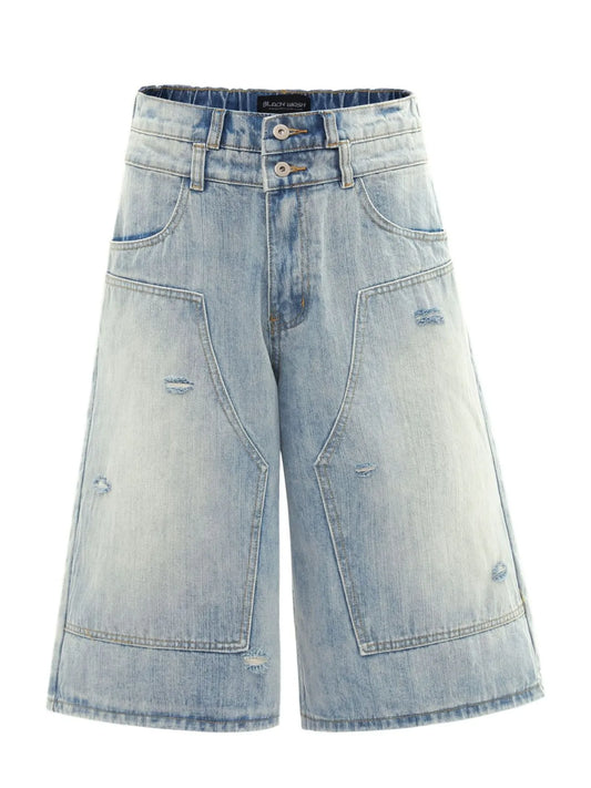 Men's Washed Wide Leg Cropped Jeans