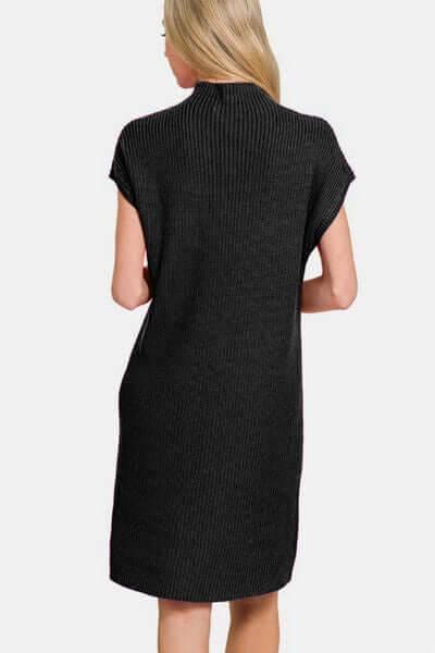Zenana Mock Neck Short Sleeve Sweater Dress - Clothes For Her Online Store
