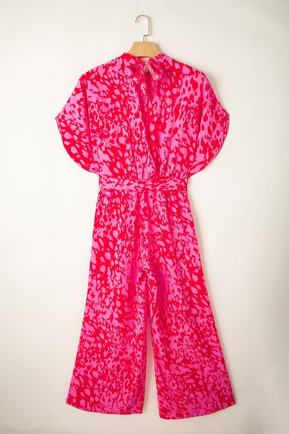 Leopard Belted Wide Leg Jumpsuit - Clothes For Her Online Store