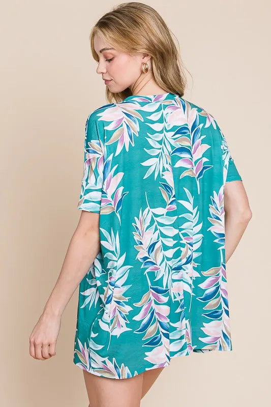 BOMBOM Loose Fit Vintage Floral Tunic Top