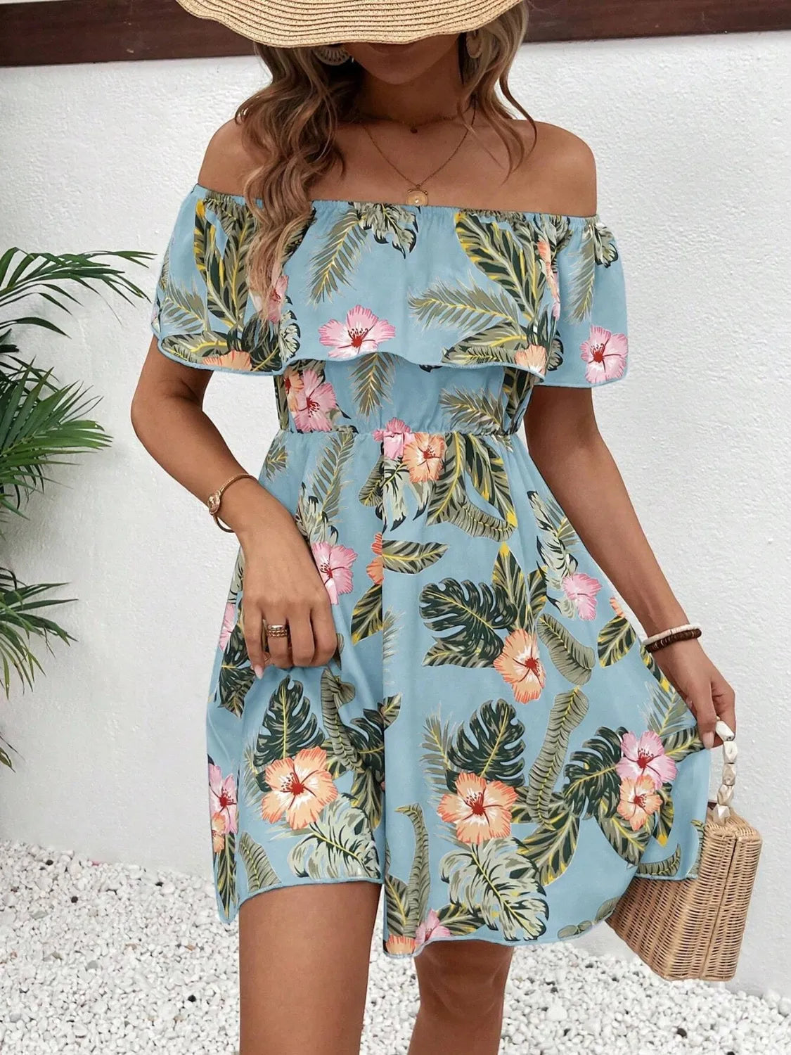 Printed Off Shoulder Mini Dress