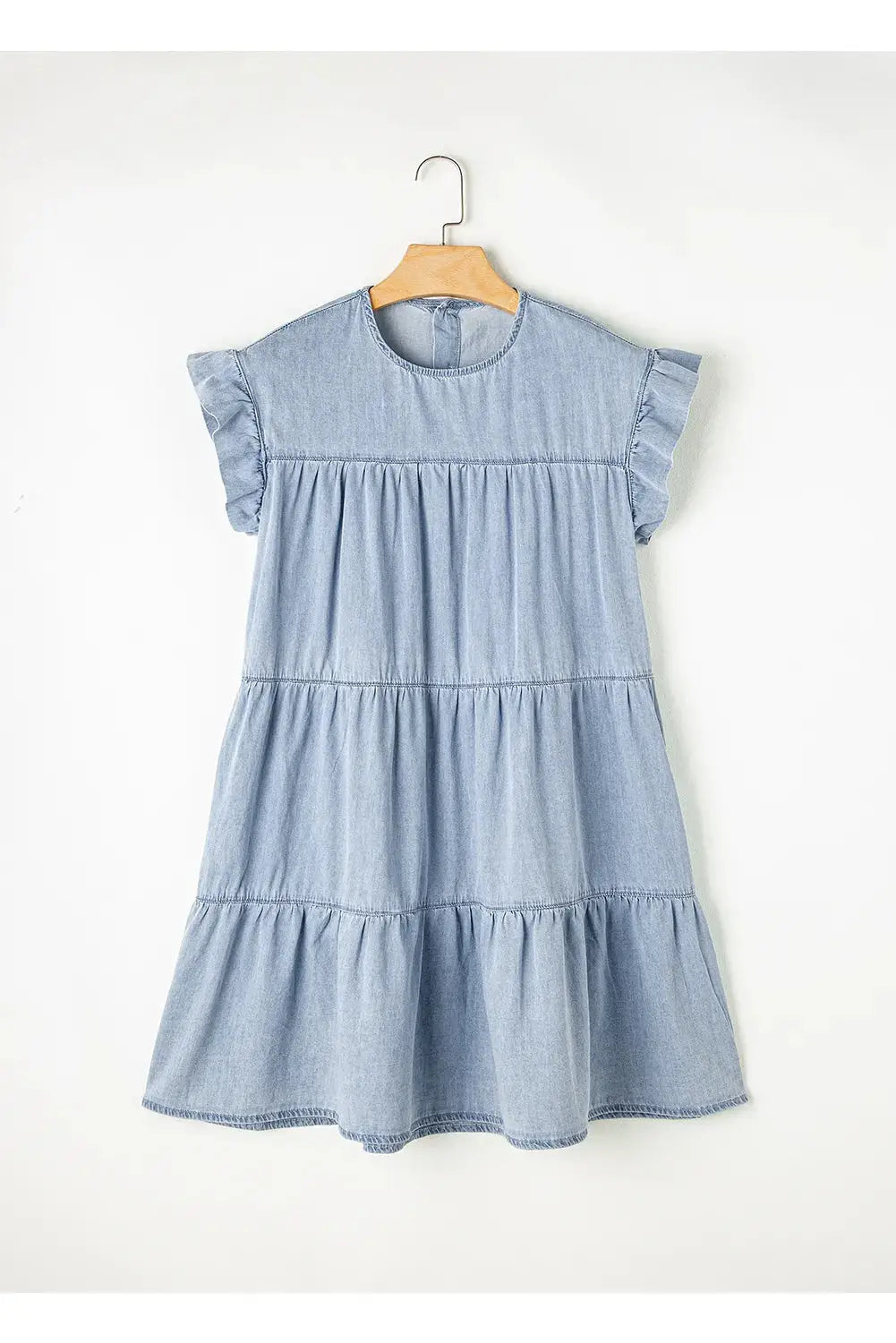 Ruffle Cap Sleeve Tiered A-line Denim Dress - Clothes For Her Online Store