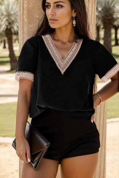 Plus Size V-Neck Short Sleeve Blouse - Clothes For Her Online Store