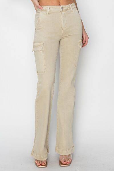 RISEN Full Size High Rise Side Slit Cargo Bootcut Jeans - Clothes For Her Online Store