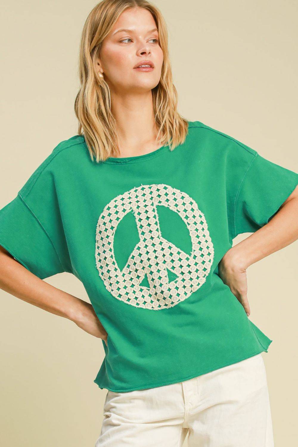 Umgee Full Size Mineral Wash T-Shirt with Lace Applique Plus Size - Clothes For Her Online Store