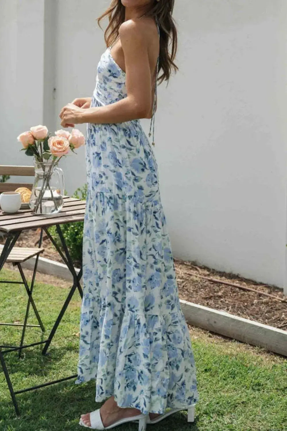 Floral Halter Neck Tiered Maxi Dress