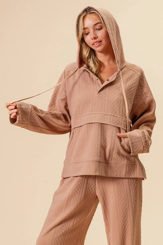 BiBi Textured Knit Buttoned Hoodie Top
