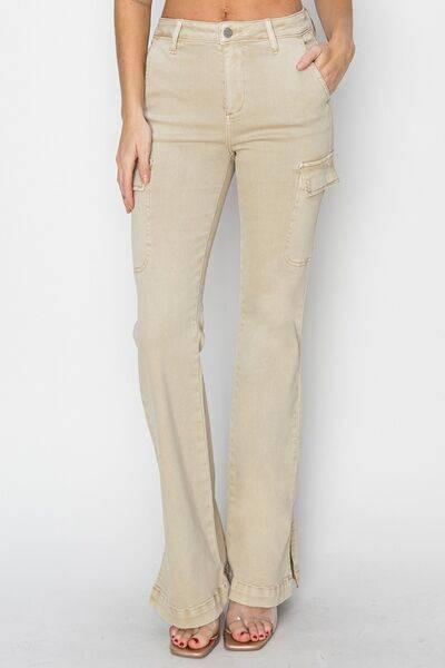 RISEN Full Size High Rise Side Slit Cargo Bootcut Jeans - Clothes For Her Online Store
