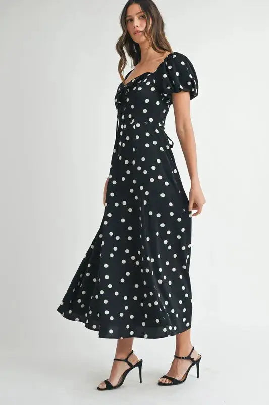 MABLE Polka Dot Puff Sleeve Midi Dress - Clothes For Her Online Store