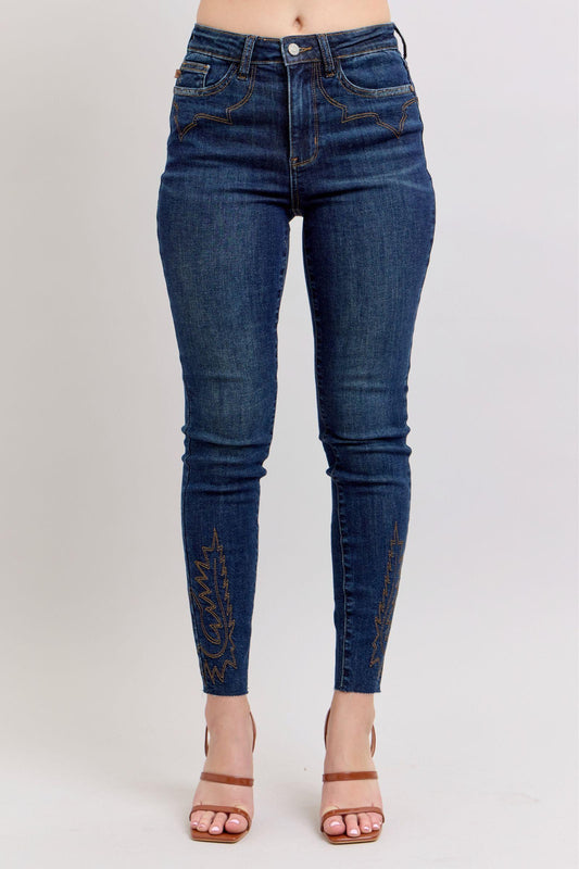Judy Blue Full Size Embroidered High Rise Skinny Jeans Plus Size - Clothes For Her Online Store