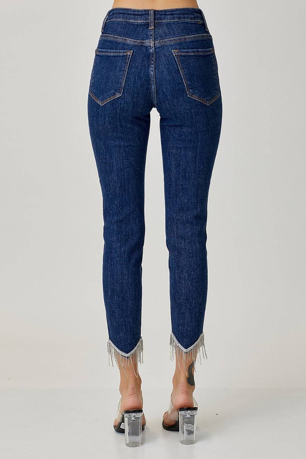 RISEN Full Size Embellished Mid Rise Crop Skinny Jeans - Clothes For Her Online Store