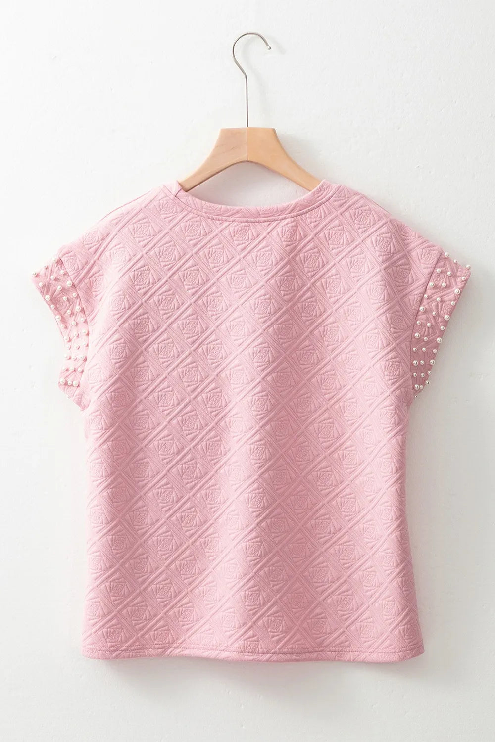 Pearl Embellished Flower Textured T Shirt