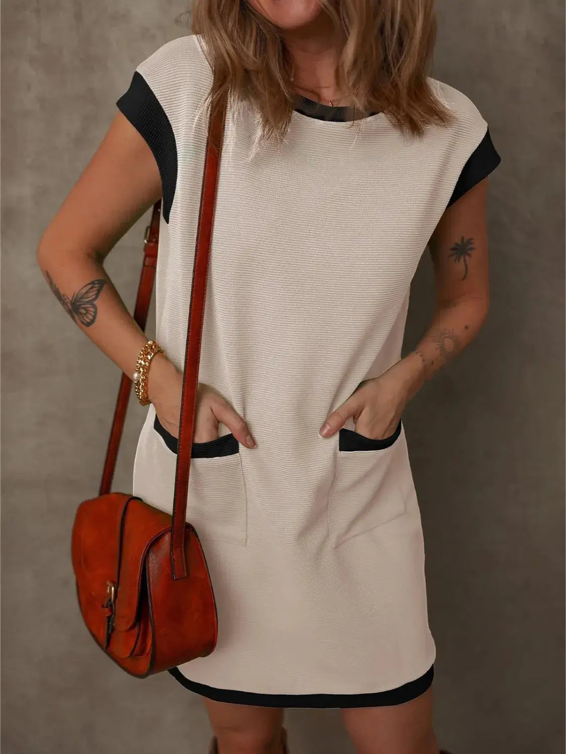 Round Neck Cap Sleeve Mini Dress - Clothes For Her Online Store