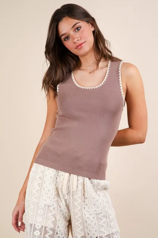 VERY J Blanket Style Sleeveless Knit Tank
