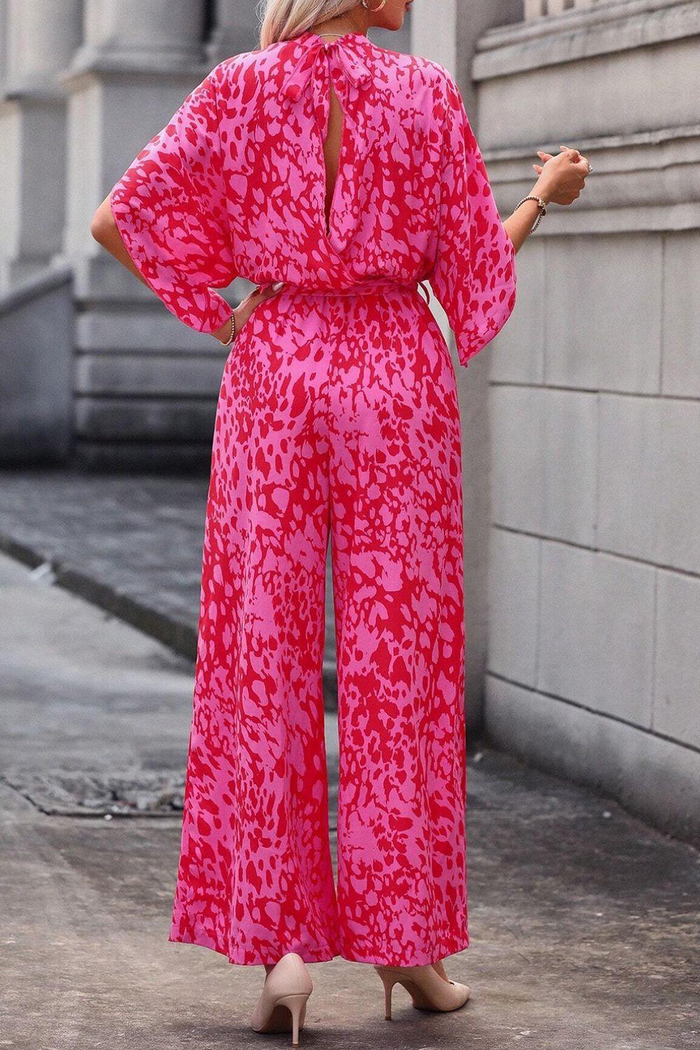 Leopard Belted Wide Leg Jumpsuit - Clothes For Her Online Store
