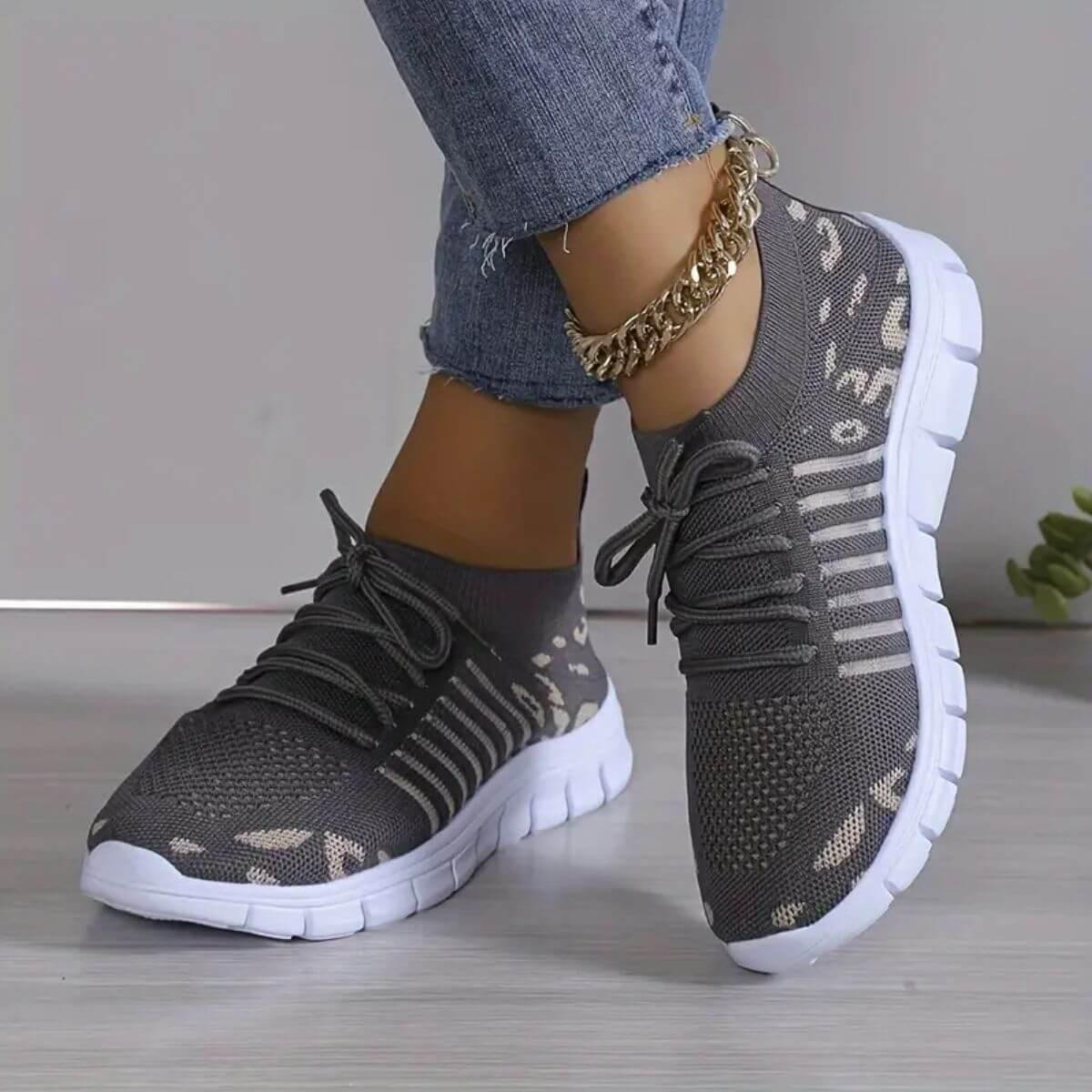 Leopard Round Toe Lace Up Athletic