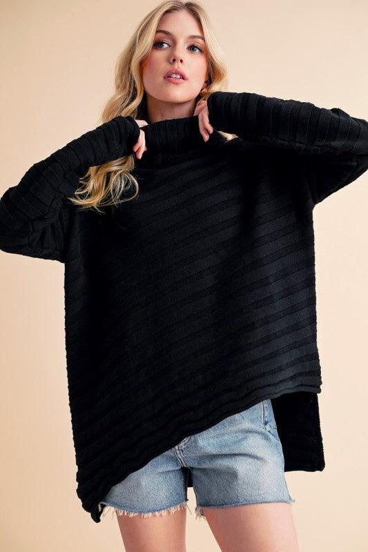 Aemi + Co Asymmetrical Side Slit Turtleneck Sweater