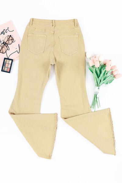 Raw Edge Mid Waist Flared Jeans - Clothes For Her Online Store