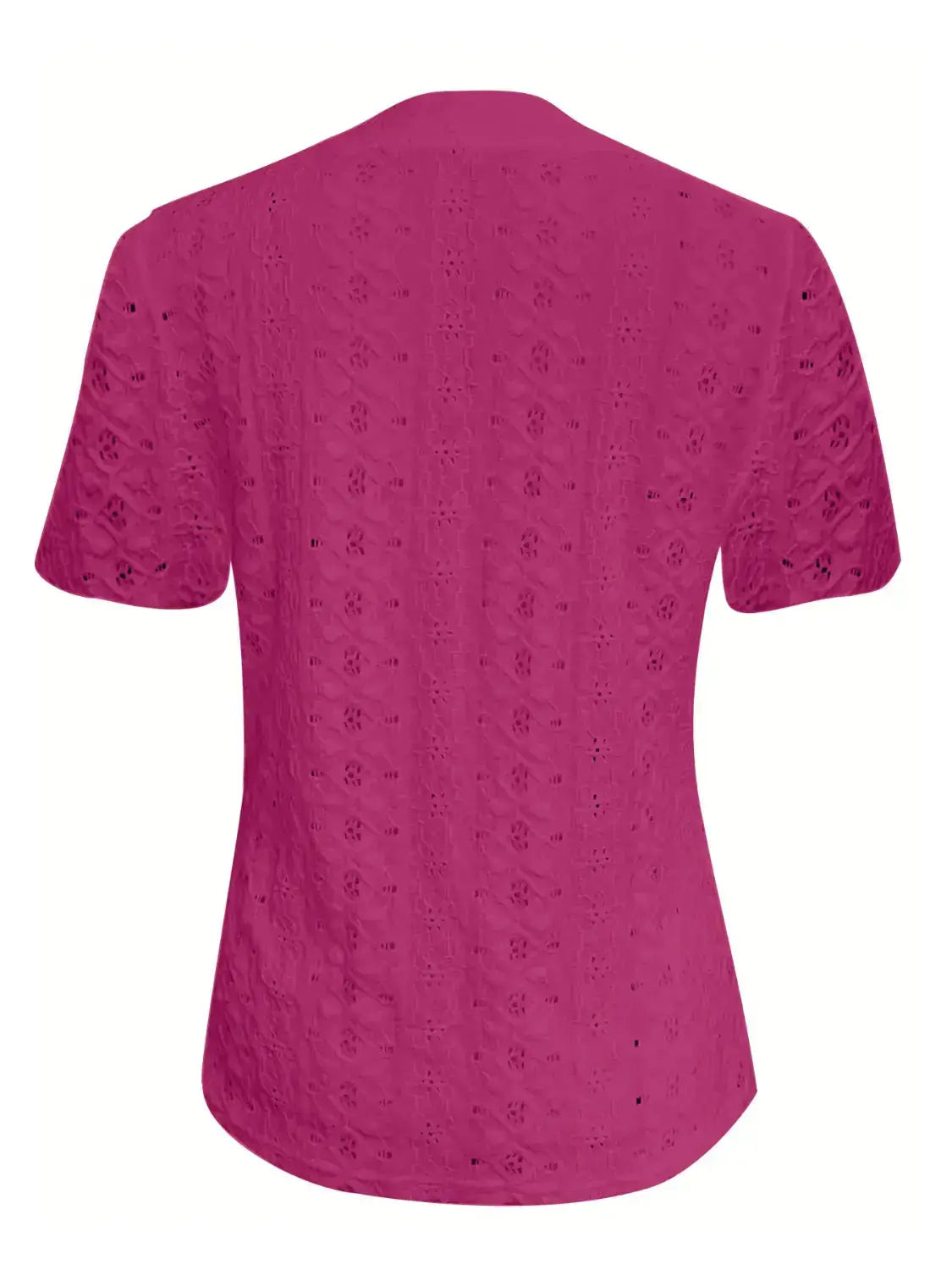 Openwork Notched Short Sleeve Top - Clothes For Her Online Store