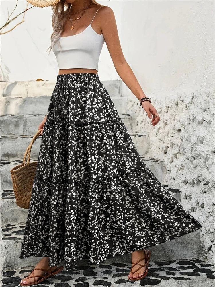 Tiered Floral Maxi Skirt